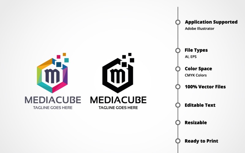 Download Шаблон логотипа "Letter M - MediaCube Logo Template" / Letter M - MediaCube Logo Template - Шаблон логотипа на тему графика abstract,ad agency,alphabet logo,branding,creative,letter,letter m,m logo,media,mega,micro,mobile app,mobile apps,modern,multi color,multicolor,multimedia,service,storage,store