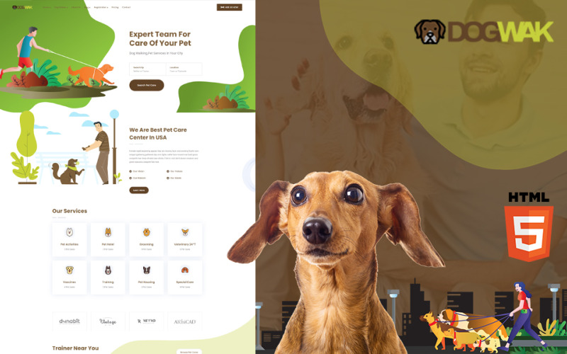 Dog Wak - Шаблон веб-сайту для вигулу собак
