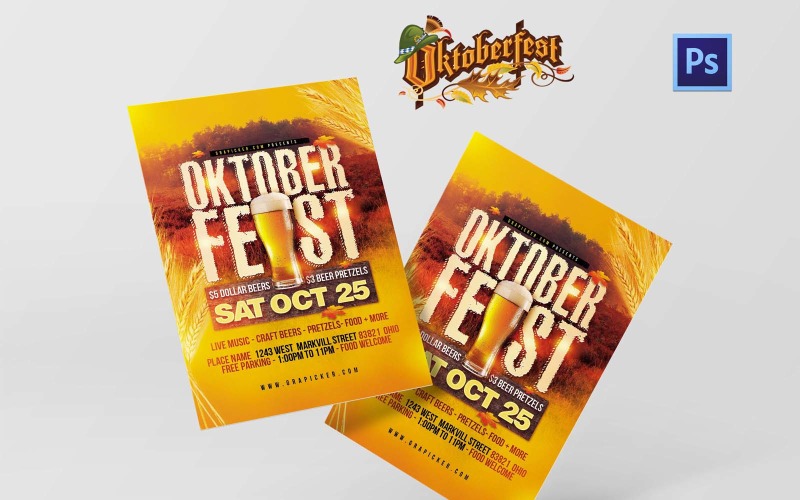 Download PSD шаблон "Oktoberfest Fest Fresh Beer PSD Template" / Oktoberfest Fest Fresh Beer PSD Template - PSD шаблон на тему графика october,oktober,fest,flyer,psd,print