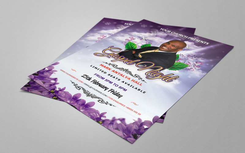 Download PSD шаблон "Purple Gospel Event PSD Template" / Purple Gospel Event PSD Template - PSD шаблон на тему графика church,gospel,flyer,photoshop,print,event