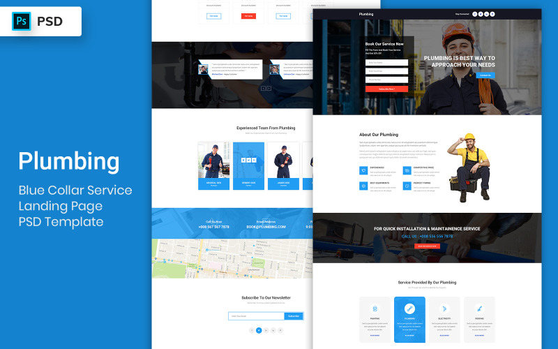 Blue Collar Service Landing Page PSD Mall UI Elements