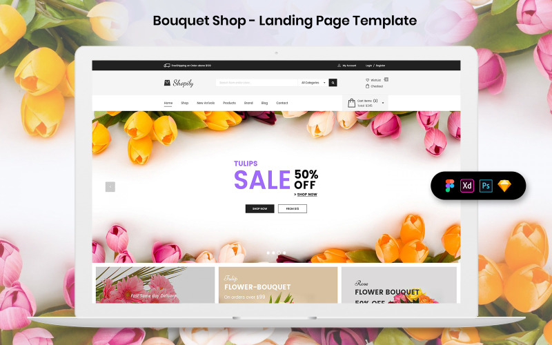 Bouquet Shop Landing Page Template UI-Elemente