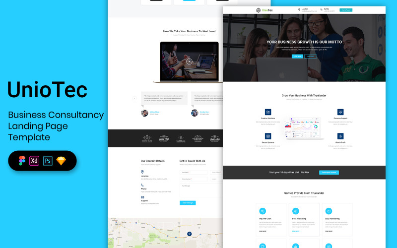 Elemente der Benutzeroberfläche der Business Landing Page-Vorlage
