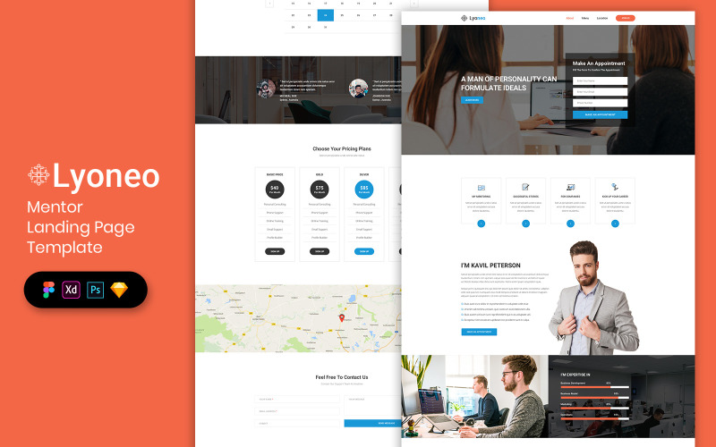 Elemente der Benutzeroberfläche für Mentor-Landingpage-Vorlagen