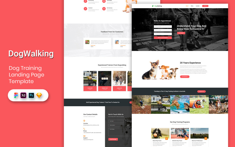 Éléments de l'interface utilisateur du modèle de page de destination de formation de chien