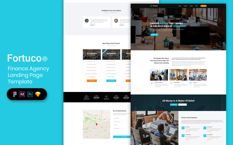 Éléments de l'interface utilisateur du modèle de page de destination de l'agence financière