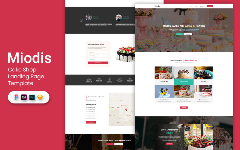 Éléments de l'interface utilisateur du modèle de page de destination de la pâtisserie