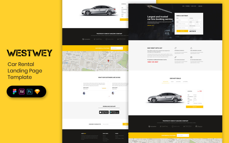 Éléments de l'interface utilisateur du modèle de page de destination de location de voiture