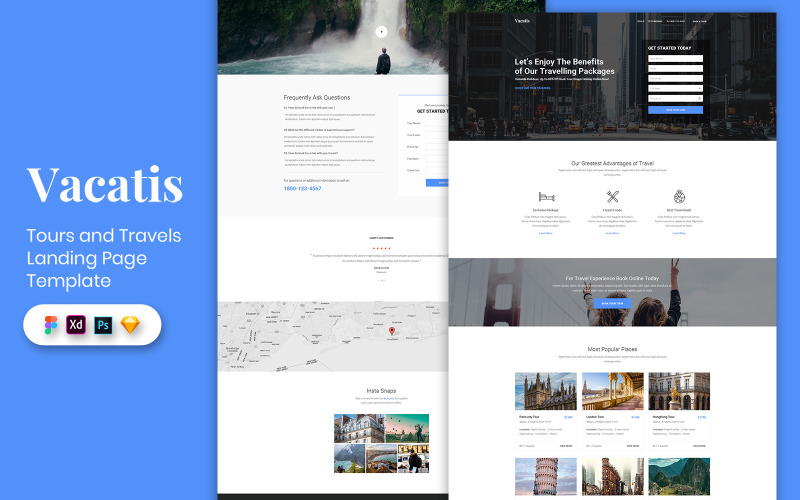 Éléments de l'interface utilisateur du modèle de page de destination Tour et Voyages