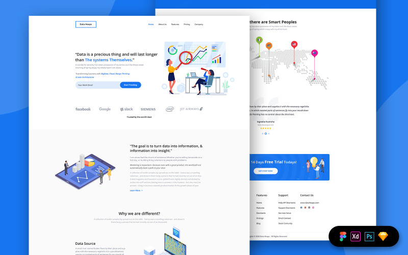 Éléments de l'interface utilisateur du modèle de page de destination Web Analytics