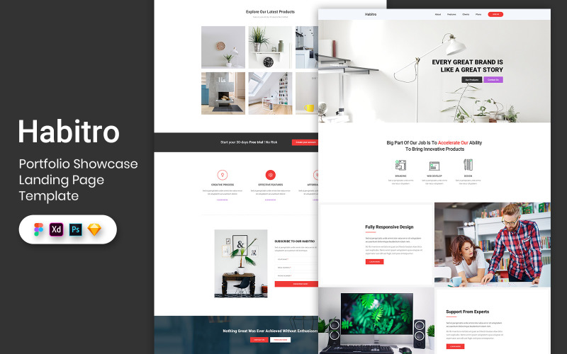 Elementy interfejsu użytkownika szablonu strony docelowej Portfolio Showcase