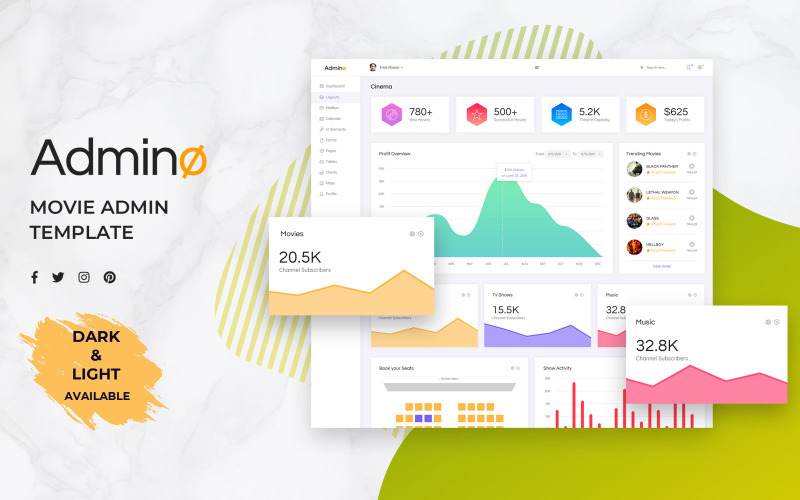 Download UI элементы "Movie Admin Dashboard UI Elements" / Movie Admin Dashboard UI Elements - UI элементы на тему графика movie,admin,dashboard,ui,kit,ux,pack,web,application,trendy,panel,project,management,system,dark
