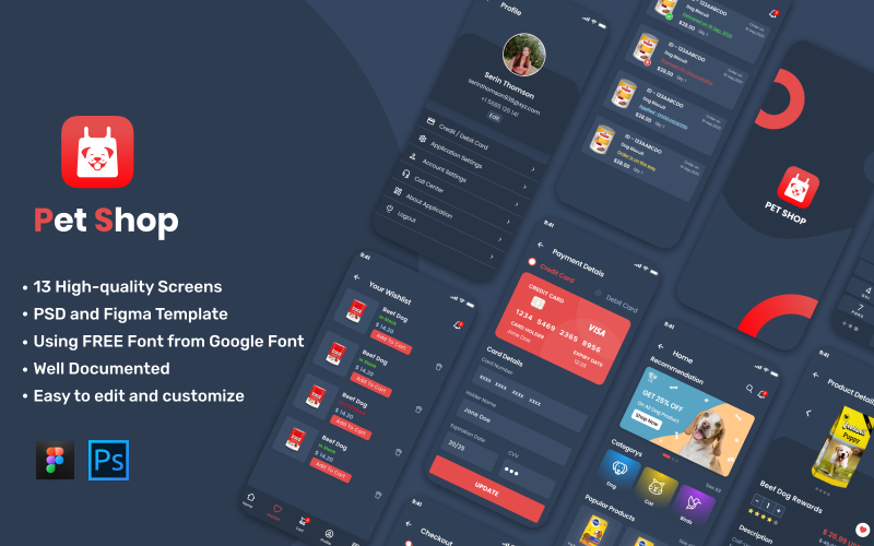 Pet Shop UI Application Kit - Figma e Adobe Photoshop