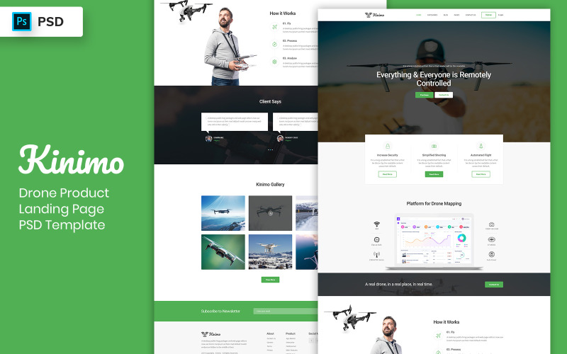 Drone Product-bestemmingspagina PSD-sjabloon UI-elementen