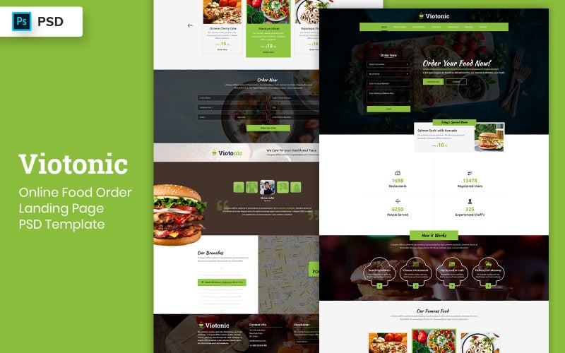 Elementos de interface do modelo da página de destino on-line de pedido de comida