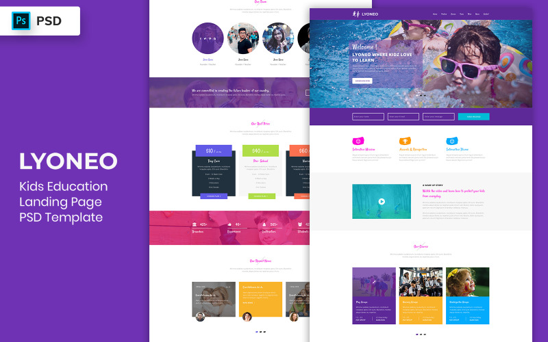 Kids Education Landing Page Template UI Elements