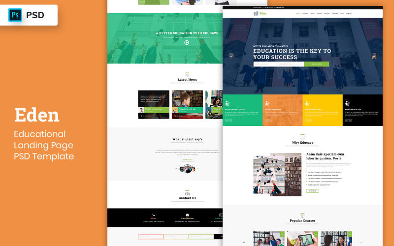 UI-Elemente der Landing Page-Vorlage für Bildungszwecke