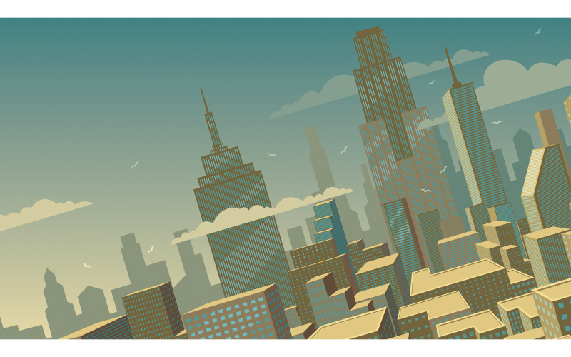 Gekantelde Cartoon Cityscape - Illustratie