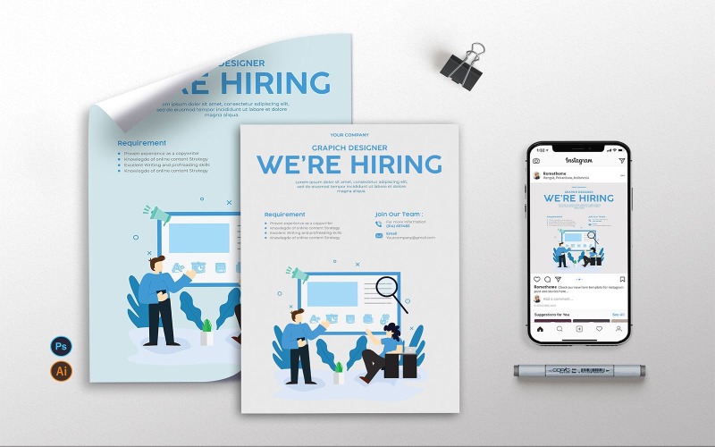 Download Фирменный стиль "Job Hiring - Flyer, Poster &amp; Instagram KF - Corporate Identity Template" / Job Hiring - Flyer, Poster &amp; Instagram KF - Corporate Identity Template - Фирменный стиль на тему графика vector,illustration,job,hiring,clean,flat,design,corporate,agency,work,grapich,flyer,poster,instagram post