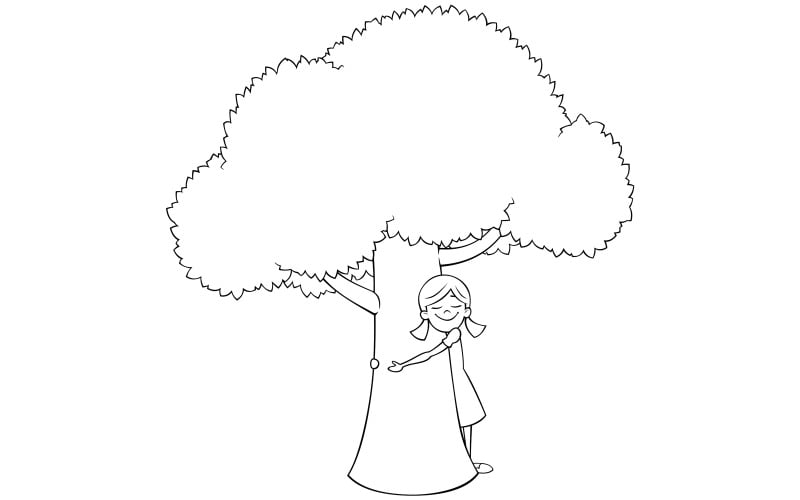 Download Иллюстрация "Tree Hugger Line Art - Illustration" / Tree Hugger Line Art - Illustration - Иллюстрация на тему графика tree hugger,tree,girl,child,kid,little,big,hug,hugging,love,nature,concept,care,protect,preserve,environment,environmental,environmentalist,activist,eco
