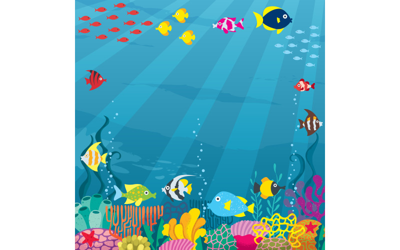 Download Иллюстрация "Underwater - Illustration" / Underwater - Illustration - Иллюстрация на тему графика under,below,water,sea,ocean,underwater,undersea,seascape,seafloor,floor,cartoon,coral,fish,animal,saltwater fish,salt,deep,reef,barrier,great barrier reef
