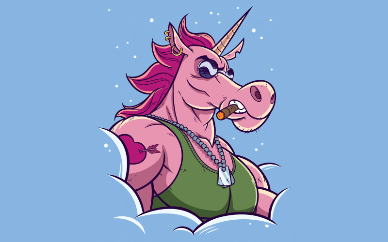 Download Иллюстрация "Unicorn in Cloud - Illustration" / Unicorn in Cloud - Illustration - Иллюстрация на тему графика unicorn,stallion,horse,character,soldier,action,figure,warrior,muscular,bad,lgbt,community,gay,homosexual,love,saint valentines day,st valentine,romance,flirting,heart