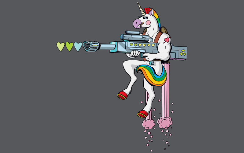 Download Иллюстрация "Unicorn Soldier - Illustration" / Unicorn Soldier - Illustration - Иллюстрация на тему графика unicorn,stallion,horse,character,soldier,action,figure,warrior,muscular,gay,homosexual,love,saint valentines day,st valentine,romance,flirting,heart,gun,sniper,rifle