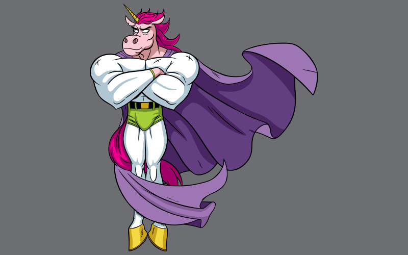 Download Иллюстрация "Unicorn Superhero - Illustration" / Unicorn Superhero - Illustration - Иллюстрация на тему графика unicorn,horse,stallion,superhero,super,hero,man,power,silhouette,comic book,strength,muscular,body,male,macho,fantasy,character,costume,disguise,cape