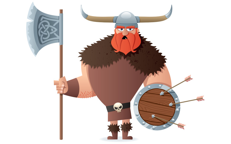 Download Иллюстрация "Viking on White - Illustration" / Viking on White - Illustration - Иллюстрация на тему графика viking,berserker,cartoon,character,warrior,soldier,pirate,barbarian,sailor,medieval,history,nordic,norse,scandinavian,people,man,male,fantasy,mythology,beard