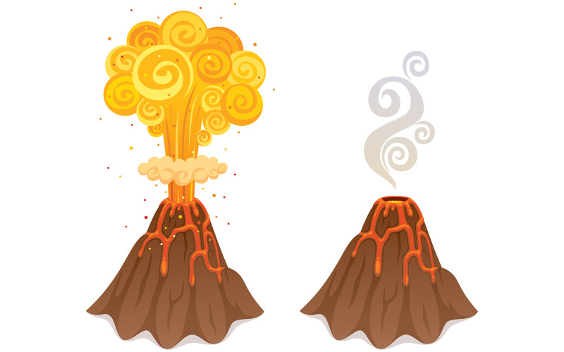 Download Иллюстрация "Volcano - Illustration" / Volcano - Illustration - Иллюстрация на тему графика volcano,cartoon,isolated,white,volcanic,eruption,erupt,active,crater,lava,magma,flow,explosion,burst,flame,fire,ash,dust,ignition,heat