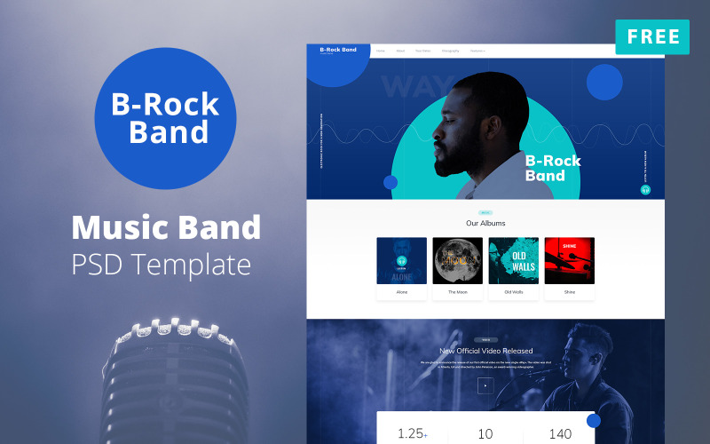 B-Rock Band - Plantilla PSD gratuita del sitio web de la banda de música