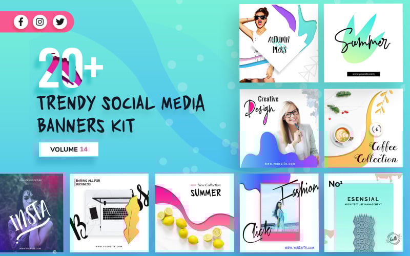 Download Шаблон для соцсетей "Banners Kit Social Media Template" / Banners Kit Social Media Template - Шаблон для соцсетей на тему графика trendy,social,media,banners,xiv,kit,banner,facebook,twitter,instagram,business,blog,fashion,magazine,post