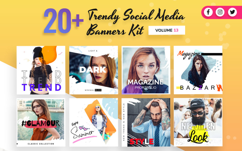 Download Шаблон для соцсетей "Banners Social Media Template" / Banners Social Media Template - Шаблон для соцсетей на тему графика trendy,social,media,banners,pack,xiii,kit,banner,post,facebook,twitter,instagram,business,blog,fashion