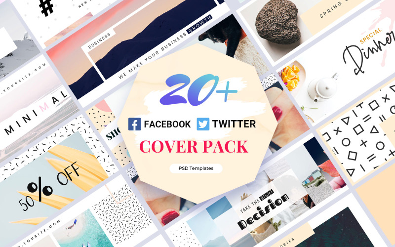 Download Шаблон для соцсетей "Facebook And Twitter Cover Social Media Template" / Facebook And Twitter Cover Social Media Template - Шаблон для соцсетей на тему графика facebook,twitter,cover,templates,template,covers,social,media,promotion,website,promotions,shop,ecommerce,magazine,blog