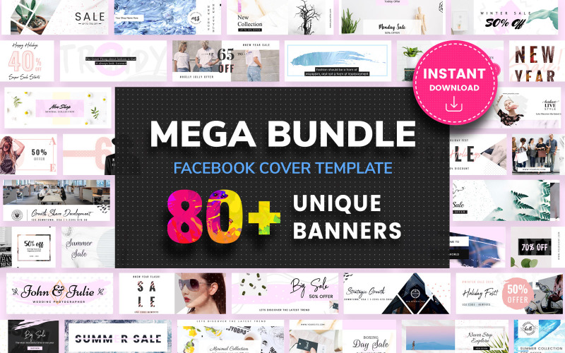 Download Шаблон для соцсетей "Facebook Cover Templates Mega Bundle for Social Media" / Facebook Cover Templates Mega Bundle for Social Media - Шаблон для соцсетей на тему графика facebook,cover,templates,mega,bundle,social,media,website,promotions,graphic,presentation,presentations,template,banner,creative,promotion