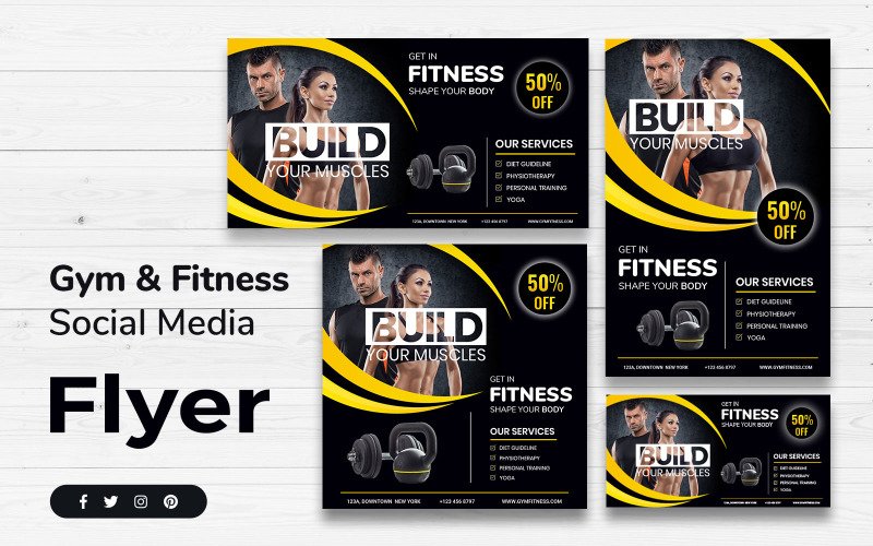 Download Шаблон для соцсетей "Gym Social Media Template" / Gym Social Media Template - Шаблон для соцсетей на тему графика gym,social,media,template,templates,banner,banners,post,facebook,instagram,twitter,pinterest,creative,professional,fitness