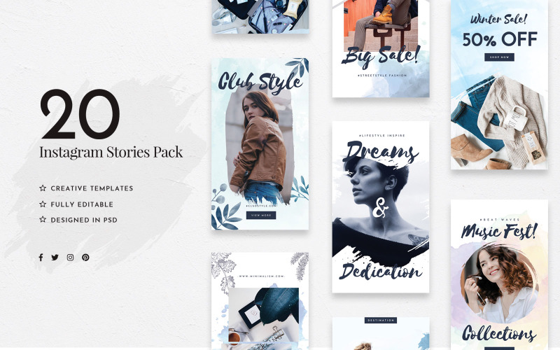 Download Шаблон для соцсетей "Instagram Stories Social Media Template" / Instagram Stories Social Media Template - Шаблон для соцсетей на тему графика stylish,instagram,quotes,stories,pack,kit,story,banner,facebook,pinterest,twitter,promotion,creative,socialmedia,modern