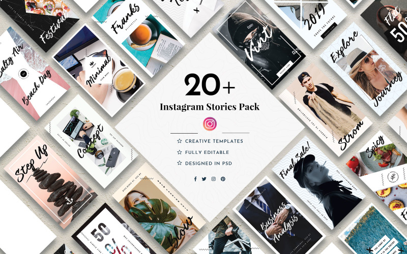 Download Шаблон для соцсетей "Instagram Stories Social Media Template" / Instagram Stories Social Media Template - Шаблон для соцсетей на тему графика instagram,quotes,stories,pack,kit,story,banner,facebook,pinterest,twitter,promotion,quote,social,media,modern,creative