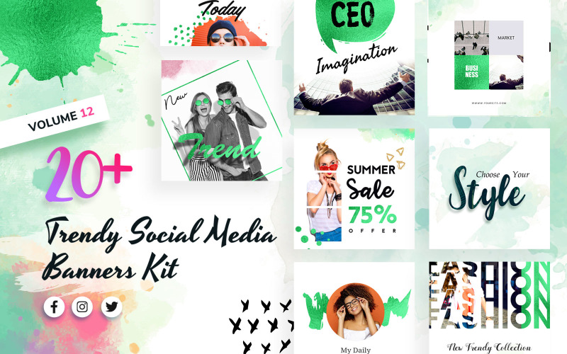 Download Шаблон для соцсетей "Kit Social Media Template" / Kit Social Media Template - Шаблон для соцсетей на тему графика business,blog,fashion,shop,magazine,trendy,social,media,banners,facebook,twitter,instagram,kit,template,templates