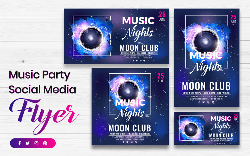 Download Шаблон для соцсетей "Music Social Media Template" / Music Social Media Template - Шаблон для соцсетей на тему графика music,social,media,templates,event,promotion,activities,promotions,facebook,instagram,twitter,pinterest,template,post,banners