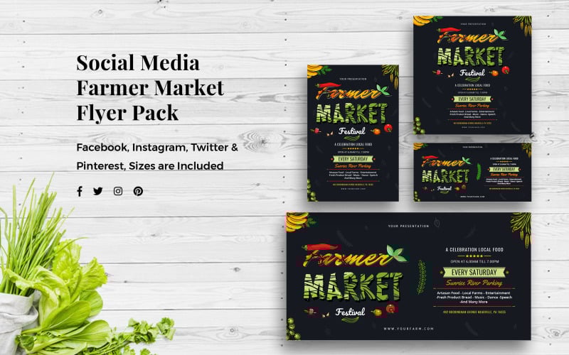 Download Шаблон для соцсетей "Organic Market? Pack Social Media Template" / Organic Market? Pack Social Media Template - Шаблон для соцсетей на тему графика instagram,facebook,banner,promotion,twitter,social,media,pack,pinterest,kit,organic,market,farmers,shop