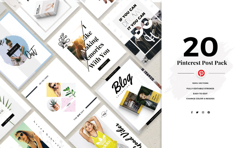 Download Шаблон для соцсетей "Pinterest Social Media Template" / Pinterest Social Media Template - Шаблон для соцсетей на тему графика pinterest,social,media,template,promotion,kit,pack,professional,creative,business,corporate,blog,shop,fashion,quotes