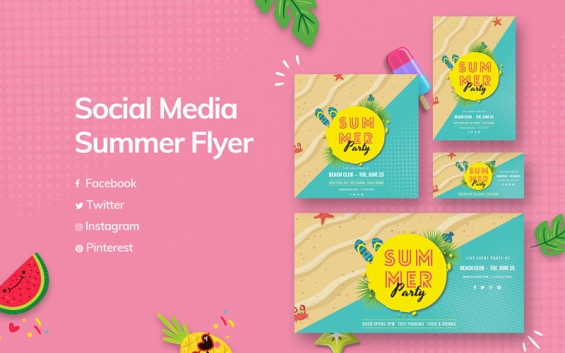 Download Шаблон для соцсетей "Summer Social Media Template" / Summer Social Media Template - Шаблон для соцсетей на тему графика summer,social,media,templates,event,promotion,activities,promotions,facebook,instagram,twitter,pinterest,template,music,food