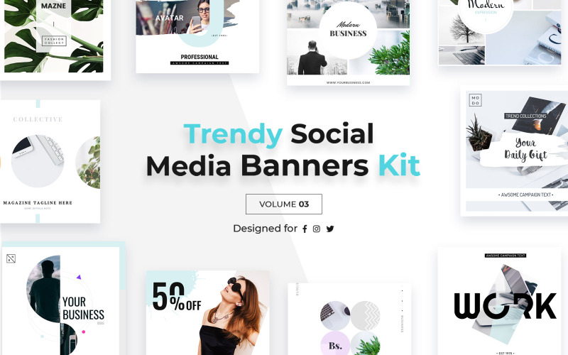 Download Шаблон для соцсетей "Trendy Banners Pack Social Media Template" / Trendy Banners Pack Social Media Template - Шаблон для соцсетей на тему графика social,media,kit,pack,volume,three,business,blog,quotes,fashion,magazine,creative,template,templates