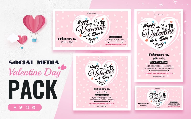 Download Шаблон для соцсетей "Valentines Day Social Media Template" / Valentines Day Social Media Template - Шаблон для соцсетей на тему графика instagram,facebook,banner,promotion,twitter,social,media,pack,pinterest,kit,shop,valentines,day,template