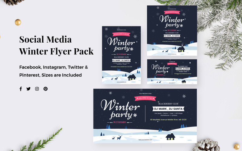 Download Шаблон для соцсетей "Winter Party Social Media Template" / Winter Party Social Media Template - Шаблон для соцсетей на тему графика instagram,facebook,trendy,banner,promotion,twitter,social,media,pack,kit,pinterest,winter,banners