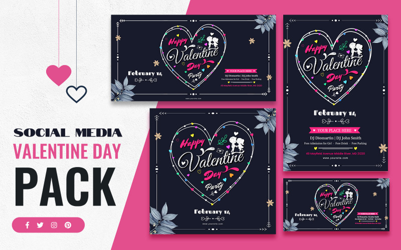Download Шаблон для соцсетей "Valentines Day Social Media Template" / Valentines Day Social Media Template - Шаблон для соцсетей на тему графика instagram,facebook,banner,promotion,twitter,social,media,pack,pinterest,kit,valentines,day,template,lovers,celebration