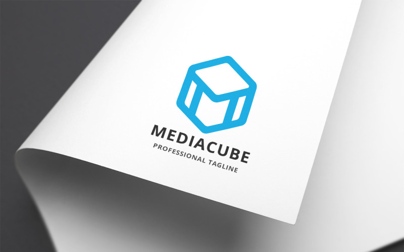 Modello di logo della lettera M del cubo di media