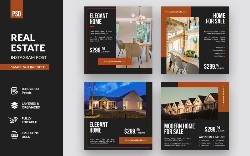 Download Шаблон для соцсетей "Retro Real Estate Instagram Post and Banners Social Media Template" / Retro Real Estate Instagram Post and Banners Social Media Template - Шаблон для соцсетей на тему графика instagram post,banner,real estate,property,apartment,agency,furniture,landmark,home,house,social media,business,cover,estate,modern,social,dream home,interior,building