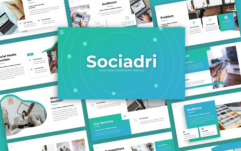 Sociadri Social Media Presentation PowerPoint sablon